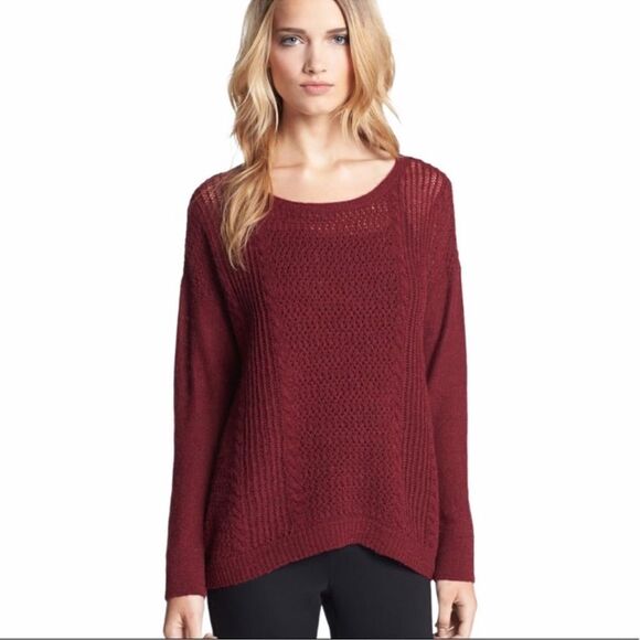 Eileen Fisher Alpaca Wool Blend High Low Sweater in Burgundy Size Medium - Picture 1 of 9